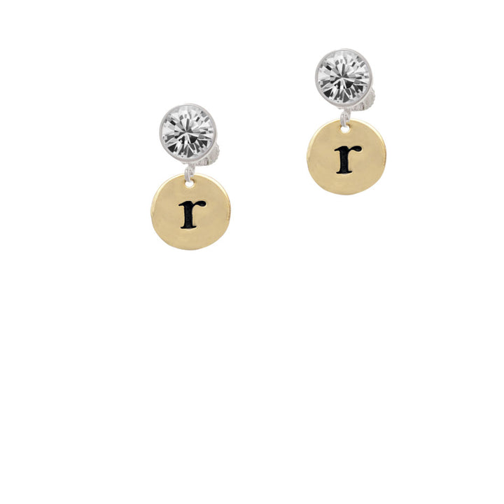 Gold Tone Disc 1/2 Initial - r - Crystal Clip On Earrings Image 2