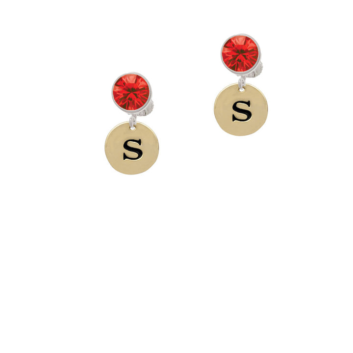 Gold Tone Disc 1/2 Initial - s - Crystal Clip On Earrings Image 4