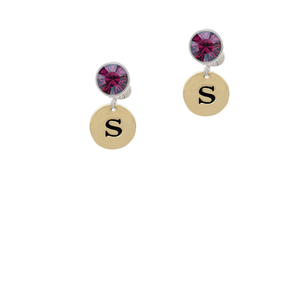 Gold Tone Disc 1/2 Initial - s - Crystal Clip On Earrings Image 8