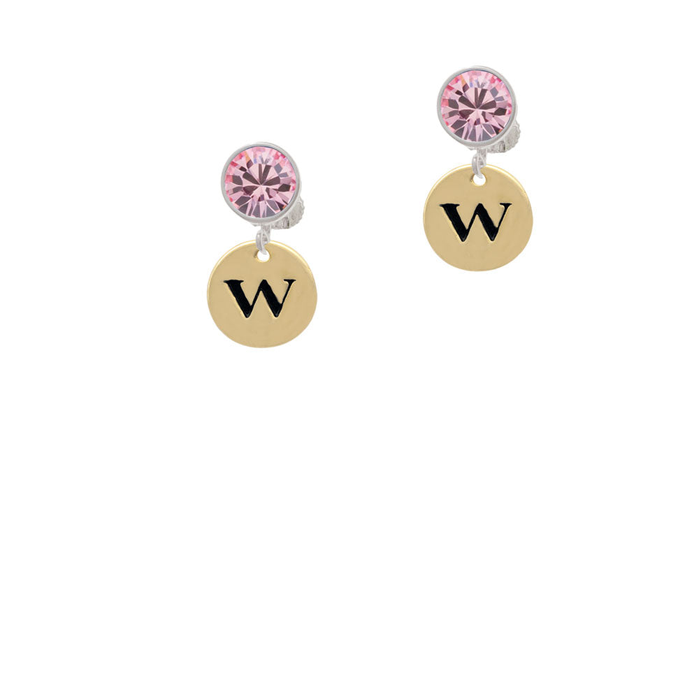 Gold Tone Disc 1/2 Initial - w - Crystal Clip On Earrings Image 4