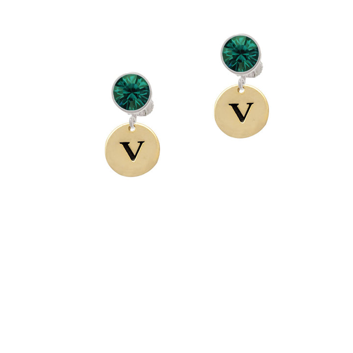 Gold Tone Disc 1/2 Initial - v - Crystal Clip On Earrings Image 6