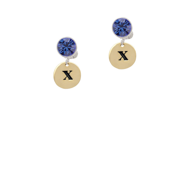 Gold Tone Disc 1/2 Initial - x - Crystal Clip On Earrings Image 7