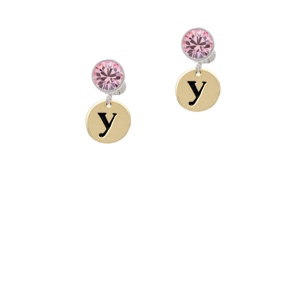 Gold Tone Disc 1/2 Initial - y - Crystal Clip On Earrings Image 4