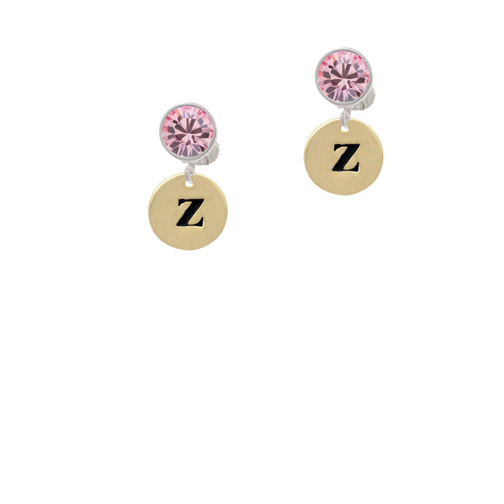 Gold Tone Disc 1/2 Initial - z - Crystal Clip On Earrings Image 4