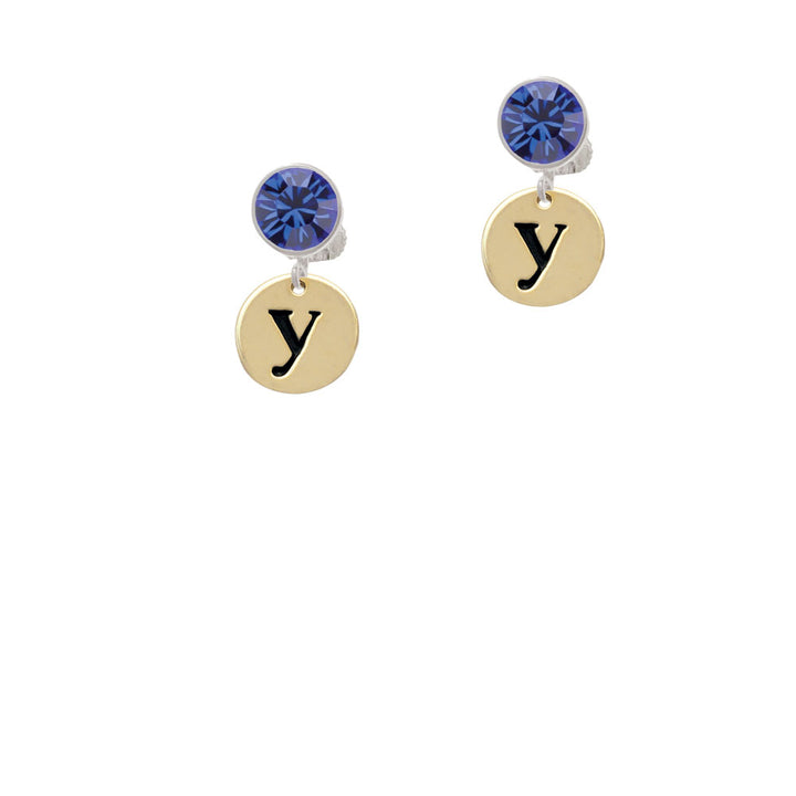 Gold Tone Disc 1/2 Initial - y - Crystal Clip On Earrings Image 7