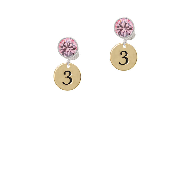 Gold Tone Disc 1/2 Number - 3 - Crystal Clip On Earrings Image 4