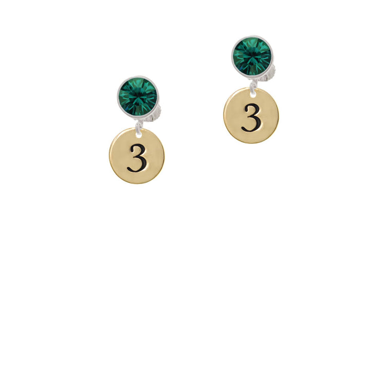 Gold Tone Disc 1/2 Number - 3 - Crystal Clip On Earrings Image 6