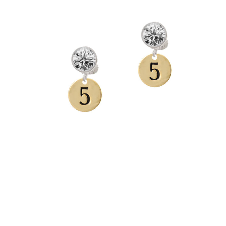 Gold Tone Disc 1/2 Number - 5 - Crystal Clip On Earrings Image 2