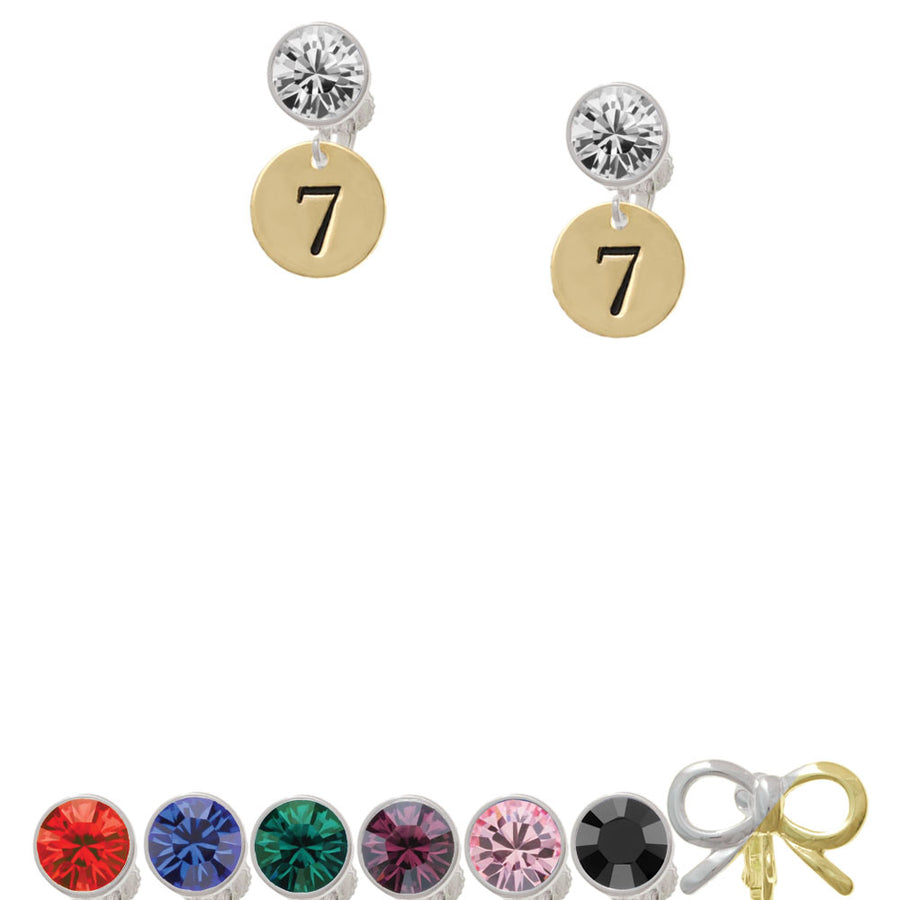 Gold Tone Disc 1/2 Number - 7 - Crystal Clip On Earrings Image 1