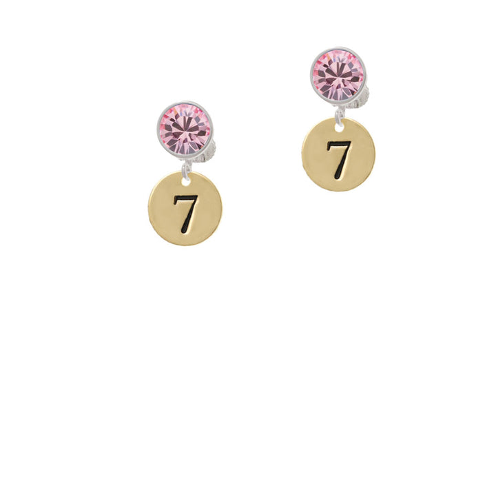 Gold Tone Disc 1/2 Number - 7 - Crystal Clip On Earrings Image 4