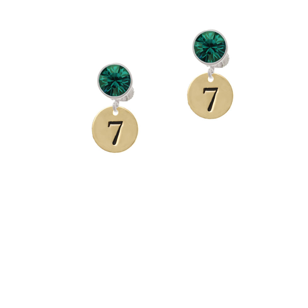 Gold Tone Disc 1/2 Number - 7 - Crystal Clip On Earrings Image 6