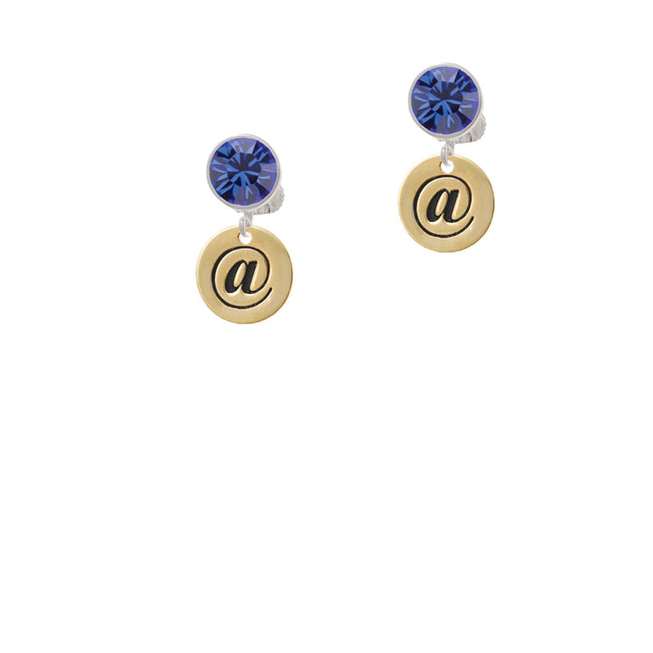 Gold Tone Disc 1/2 - Symbol - At Sign - - Crystal Clip On Earrings Image 7