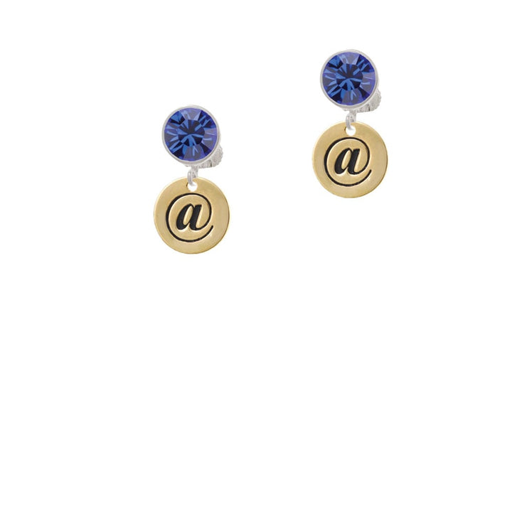 Gold Tone Disc 1/2 - Symbol - At Sign - - Crystal Clip On Earrings Image 1