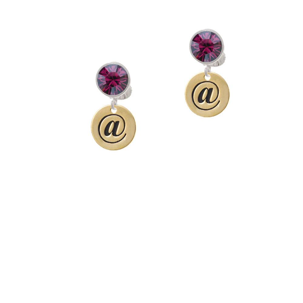 Gold Tone Disc 1/2 - Symbol - At Sign - - Crystal Clip On Earrings Image 8