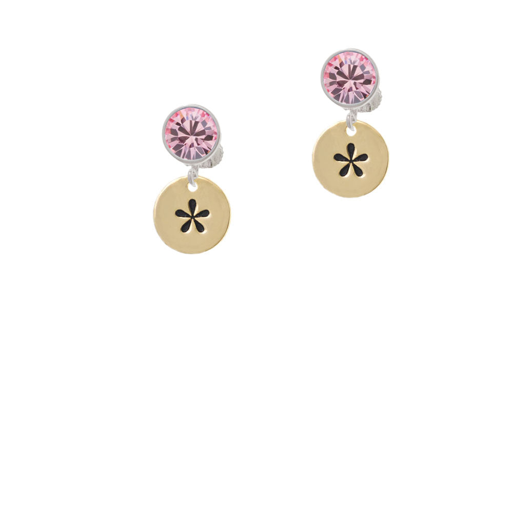 Gold Tone Disc 1/2 - Symbol - Asterisk - - Crystal Clip On Earrings Image 4