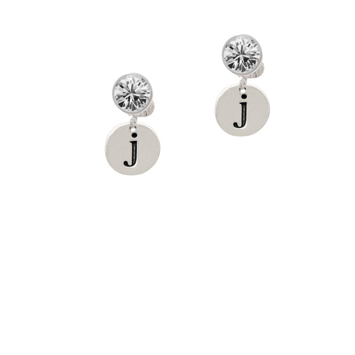 Disc 1/2 Initial - j - Crystal Clip On Earrings Image 2