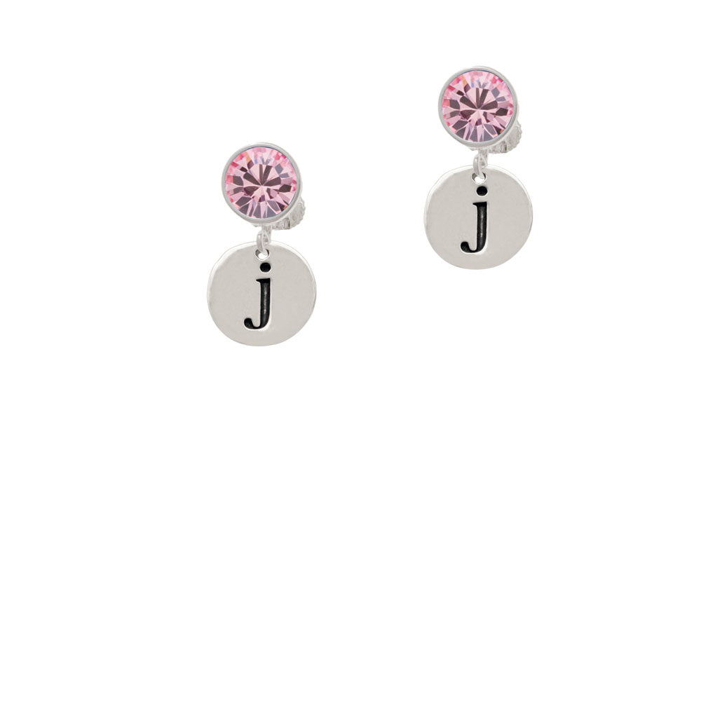 Disc 1/2 Initial - j - Crystal Clip On Earrings Image 4