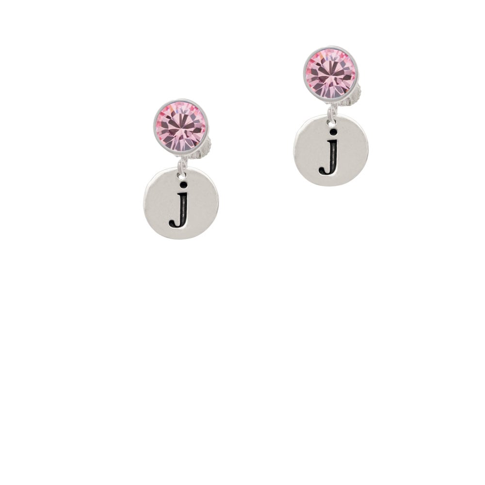 Disc 1/2 Initial - j - Crystal Clip On Earrings Image 1