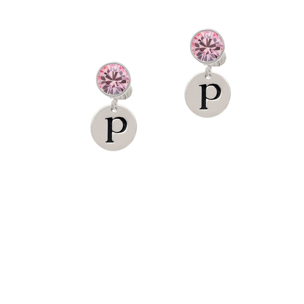 Disc 1/2 Initial - p - Crystal Clip On Earrings Image 4