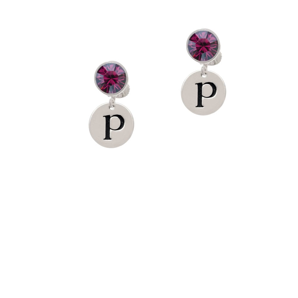 Disc 1/2 Initial - p - Crystal Clip On Earrings Image 8