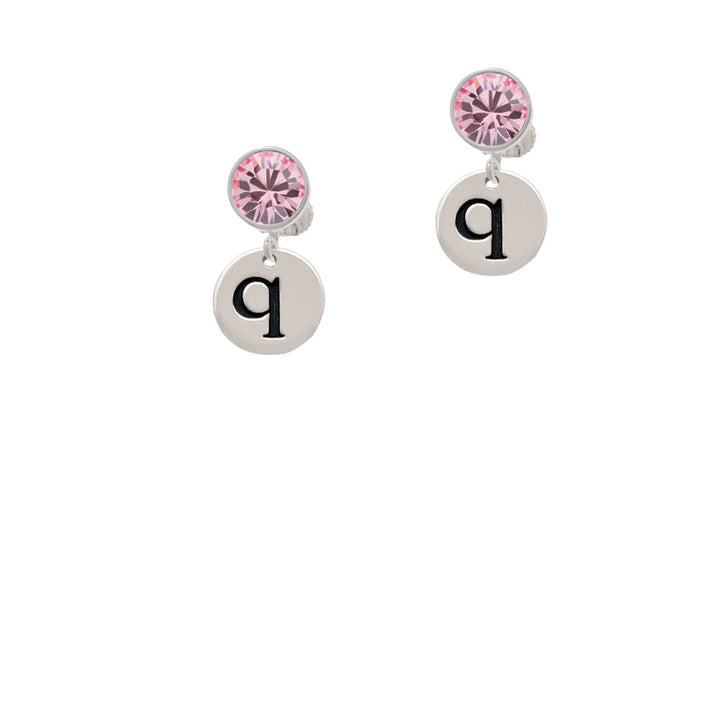 Disc 1/2 Initial - q - Crystal Clip On Earrings Image 4