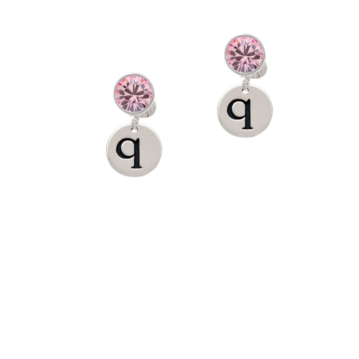 Disc 1/2 Initial - q - Crystal Clip On Earrings Image 1