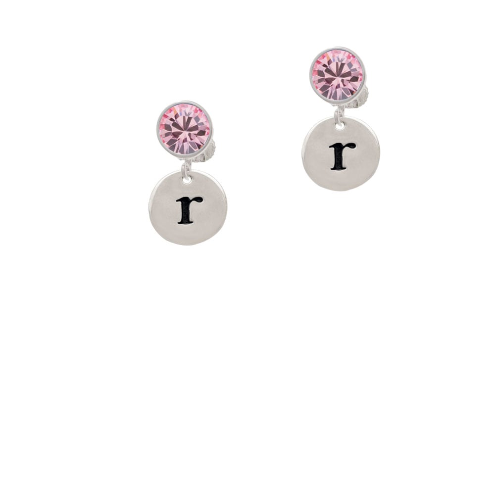 Disc 1/2 Initial - r - Crystal Clip On Earrings Image 1