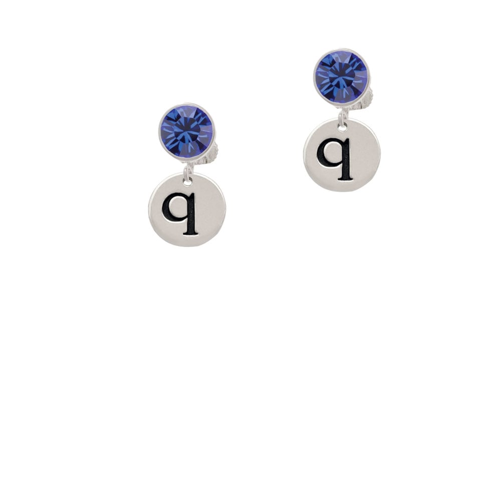 Disc 1/2 Initial - q - Crystal Clip On Earrings Image 1