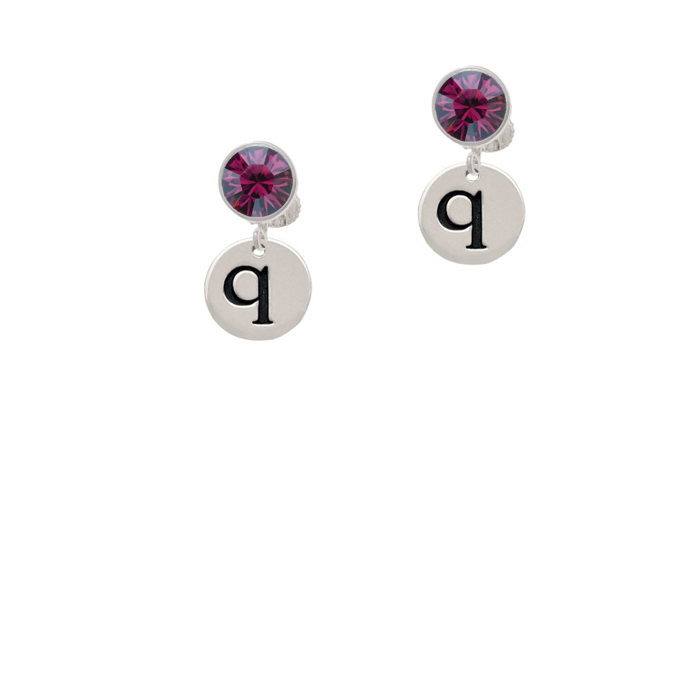 Disc 1/2 Initial - q - Crystal Clip On Earrings Image 8