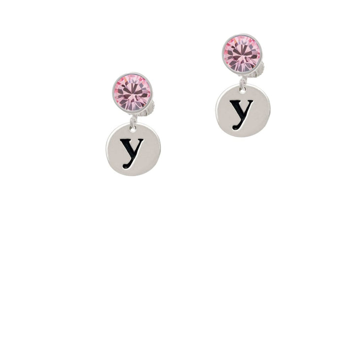 Disc 1/2 Initial - y - Crystal Clip On Earrings Image 4