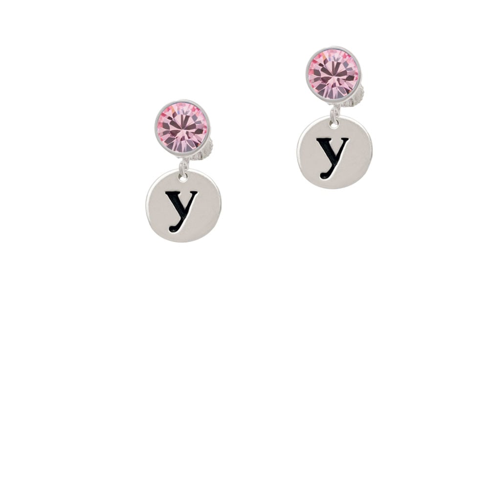 Disc 1/2 Initial - y - Crystal Clip On Earrings Image 1