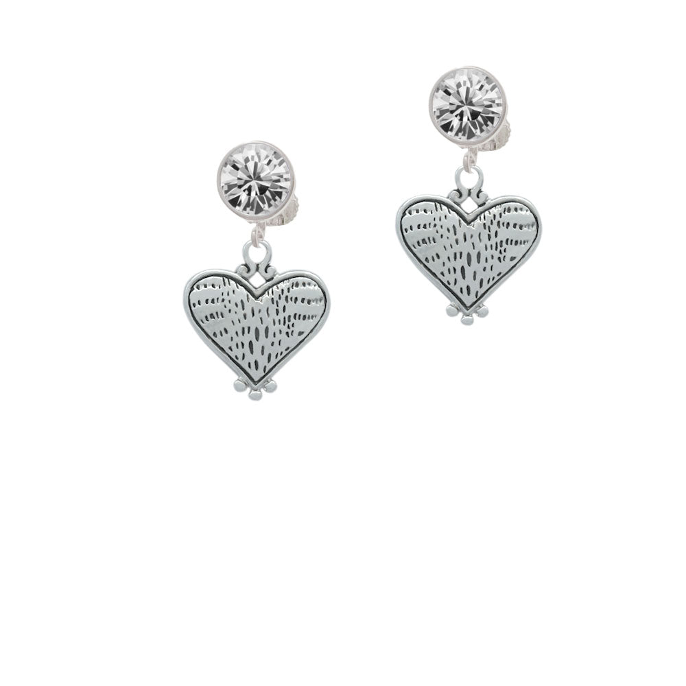 Antiqued Alligator Print Heart Crystal Clip On Earrings Image 2