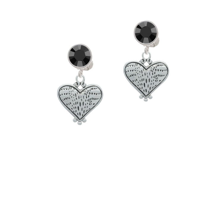 Antiqued Alligator Print Heart Crystal Clip On Earrings Image 3