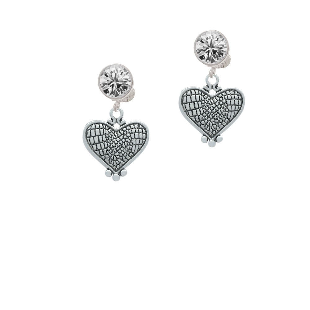 Antiqued Snake Print Heart Crystal Clip On Earrings Image 2