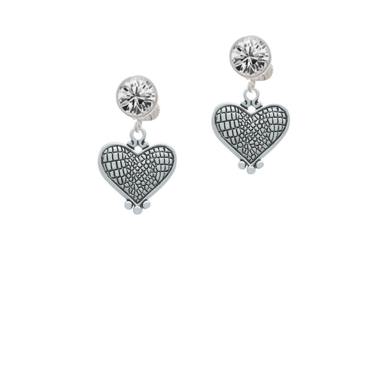 Antiqued Snake Print Heart Crystal Clip On Earrings Image 2