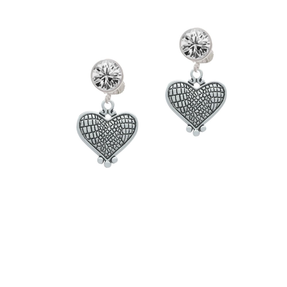 Antiqued Snake Print Heart Crystal Clip On Earrings Image 1