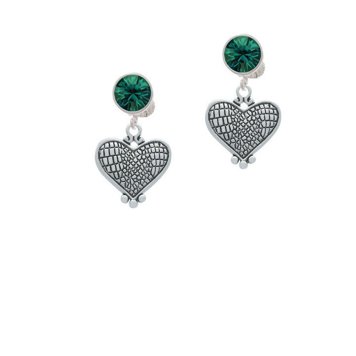 Antiqued Snake Print Heart Crystal Clip On Earrings Image 6