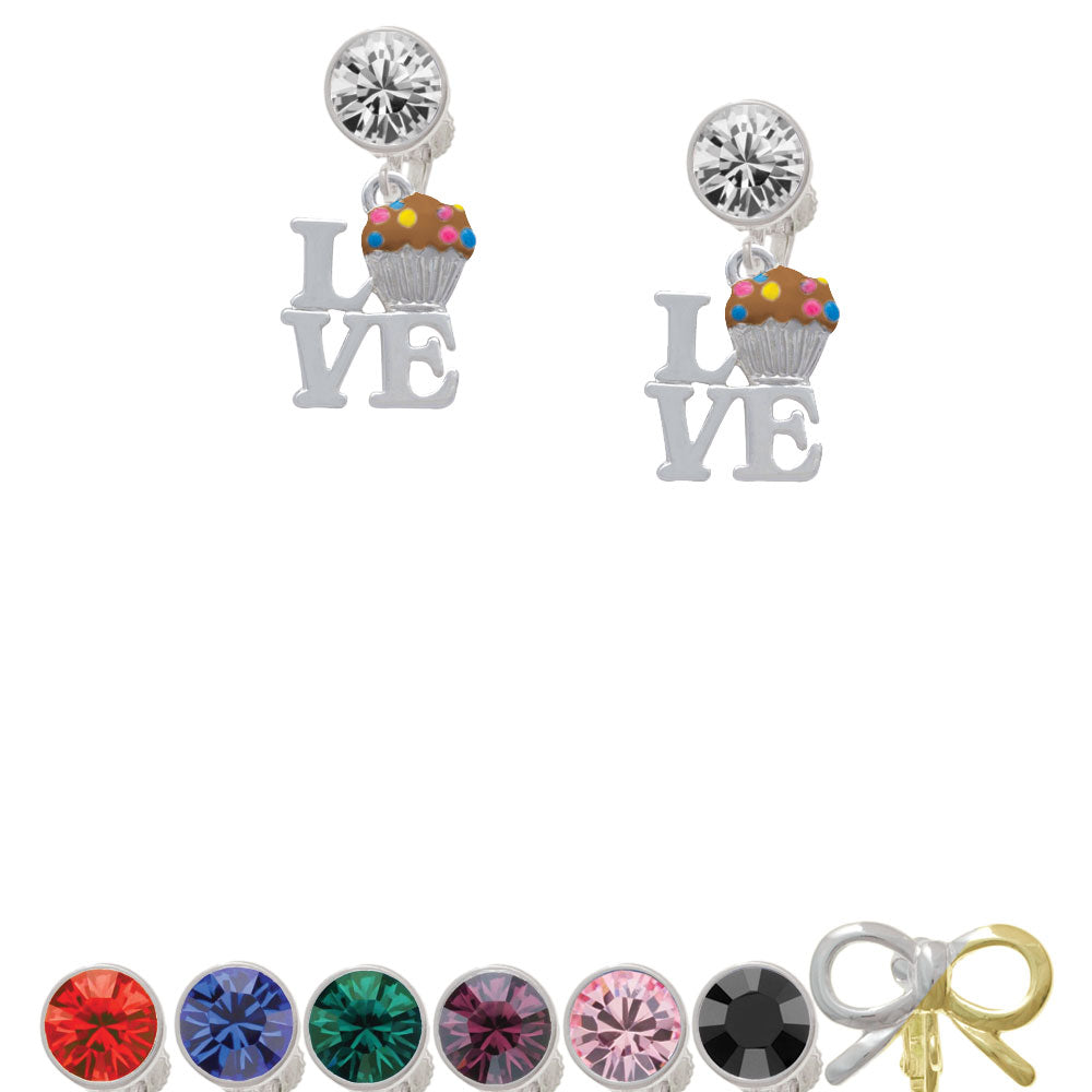 Love with Brown Cupcake Crystal Clip On Earrings Image 1