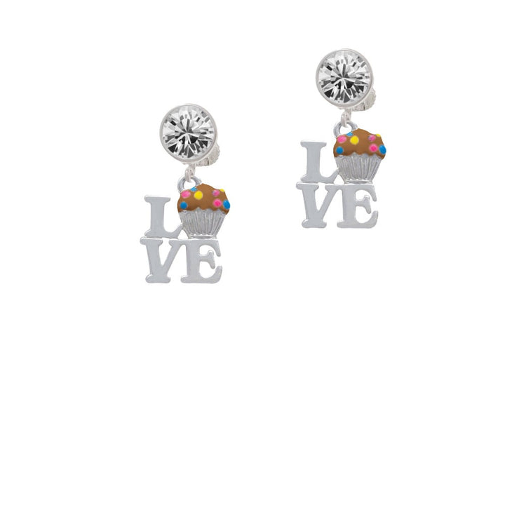 Love with Brown Cupcake Crystal Clip On Earrings Image 1