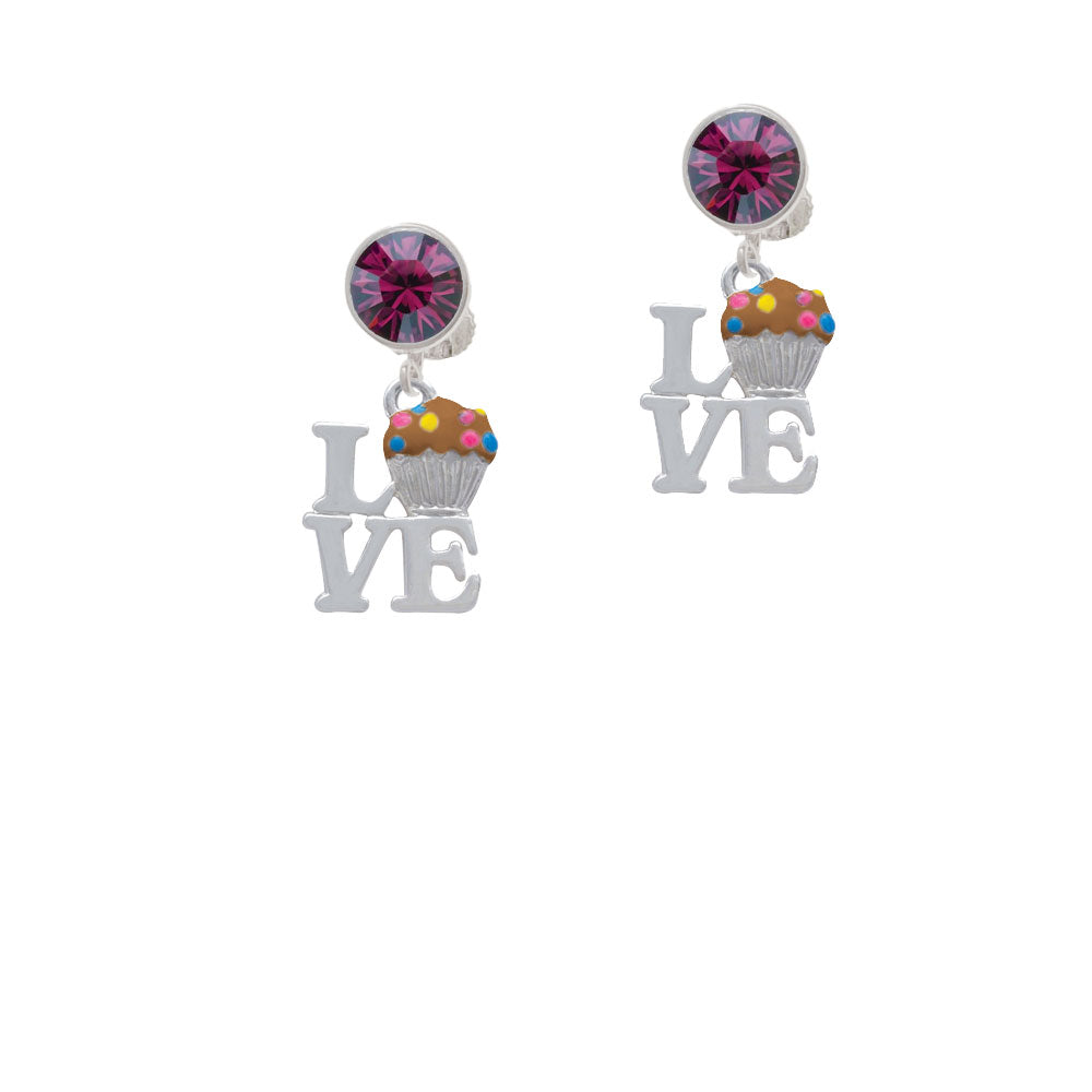 Love with Brown Cupcake Crystal Clip On Earrings Image 8