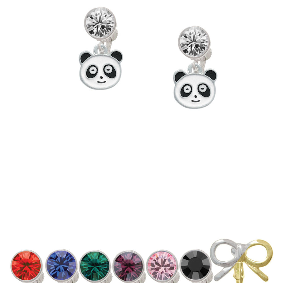 Enamel Panda Face Crystal Clip On Earrings Image 1