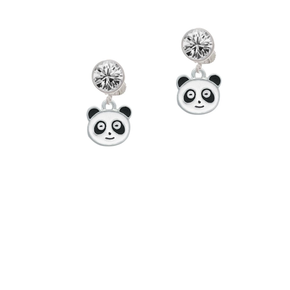 Enamel Panda Face Crystal Clip On Earrings Image 2