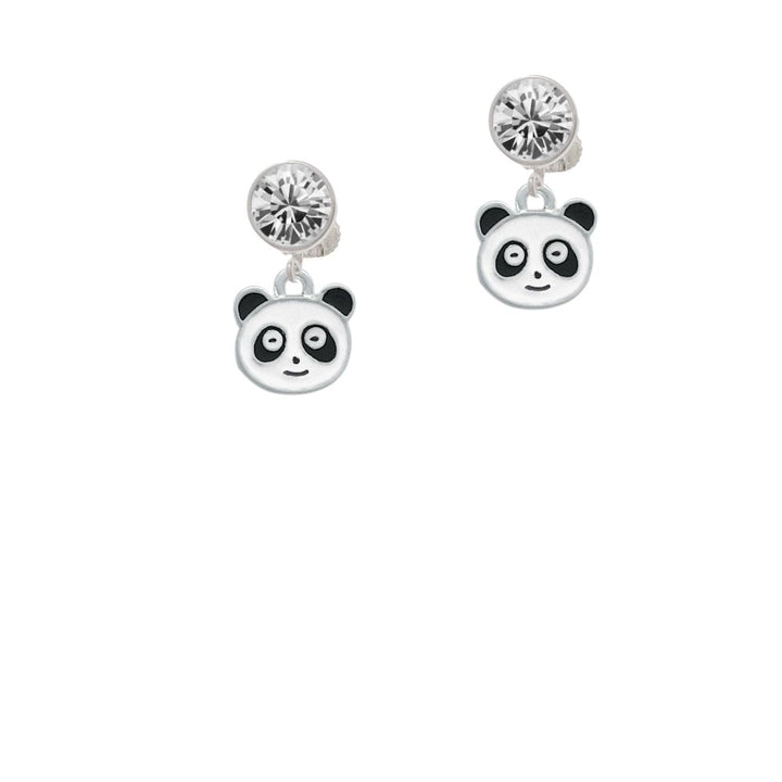 Enamel Panda Face Crystal Clip On Earrings Image 1