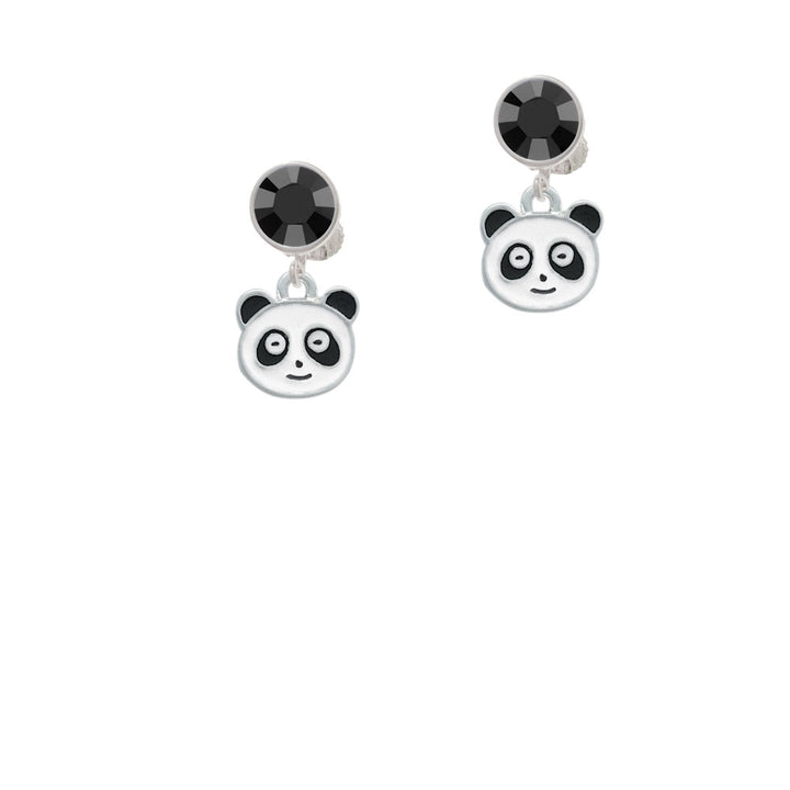 Enamel Panda Face Crystal Clip On Earrings Image 3