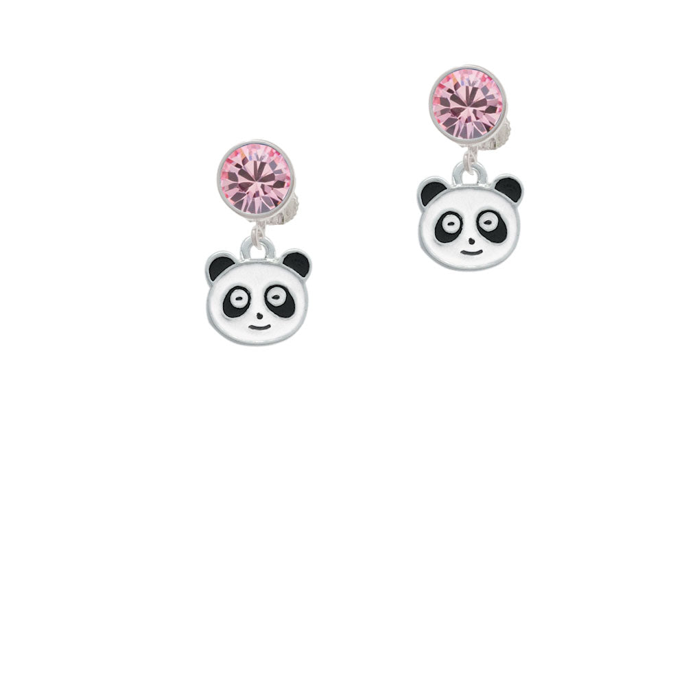 Enamel Panda Face Crystal Clip On Earrings Image 4