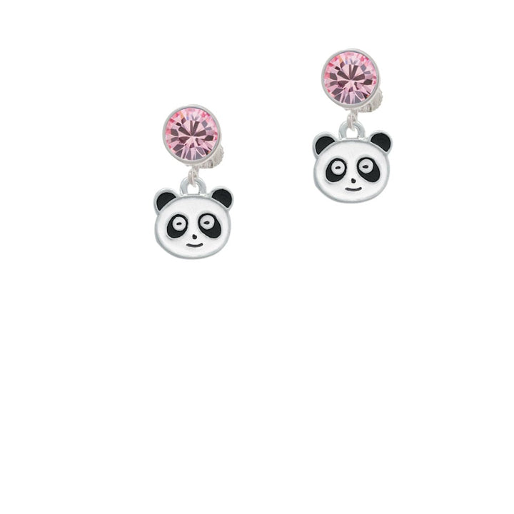 Enamel Panda Face Crystal Clip On Earrings Image 1