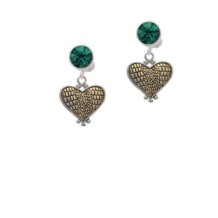 Two Tone Alligator Print Heart Crystal Clip On Earrings Image 6