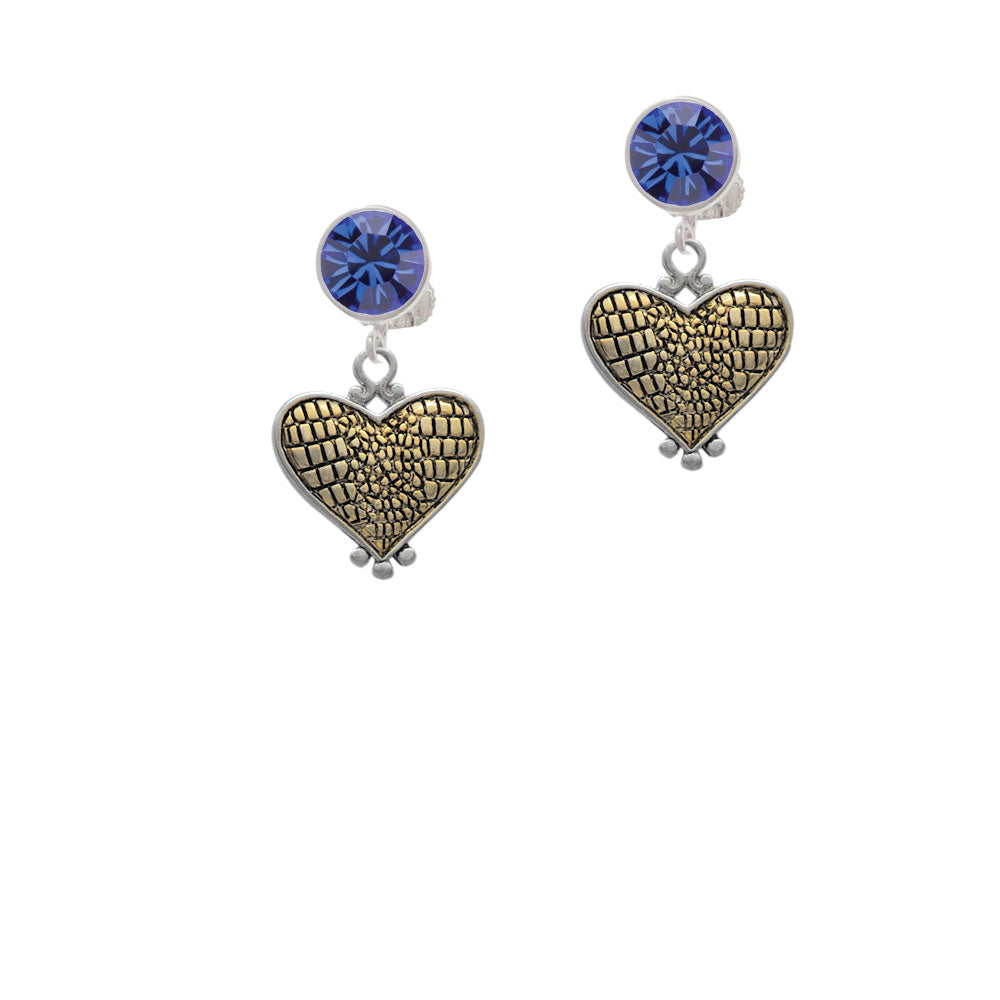 Two Tone Alligator Print Heart Crystal Clip On Earrings Image 7