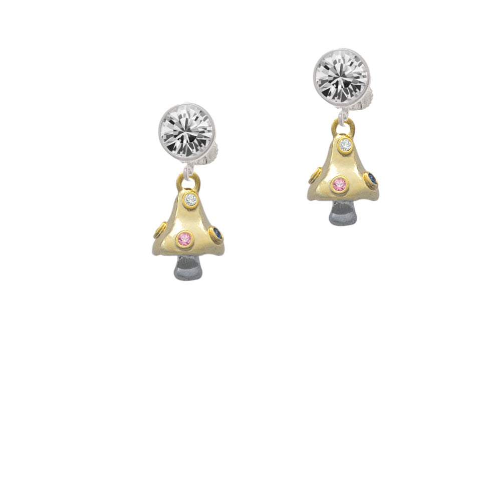 3-D Gold Tone Mushroom with Crystals Crystal Clip On Earrings Image 1