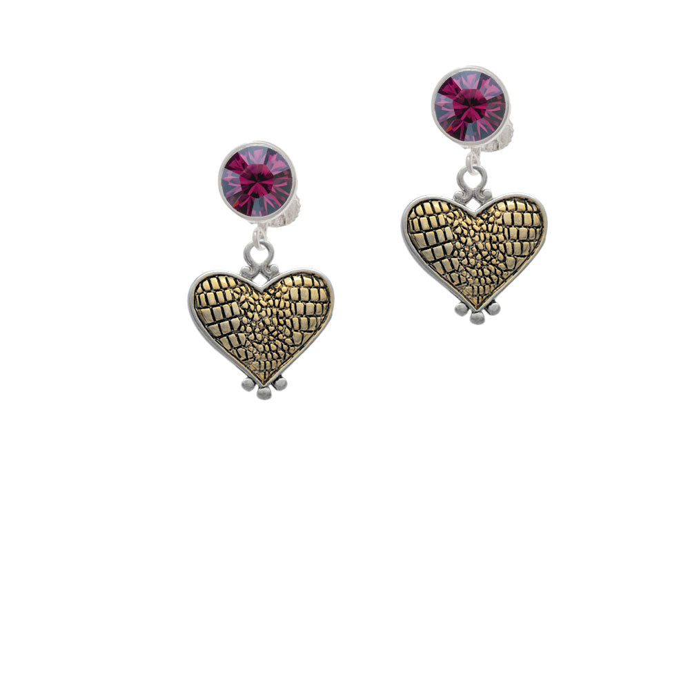 Two Tone Alligator Print Heart Crystal Clip On Earrings Image 8